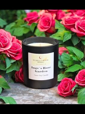 Inge's Rose Garden Handcrafted Coconut Soy 6 Oz Candle - Black Jar